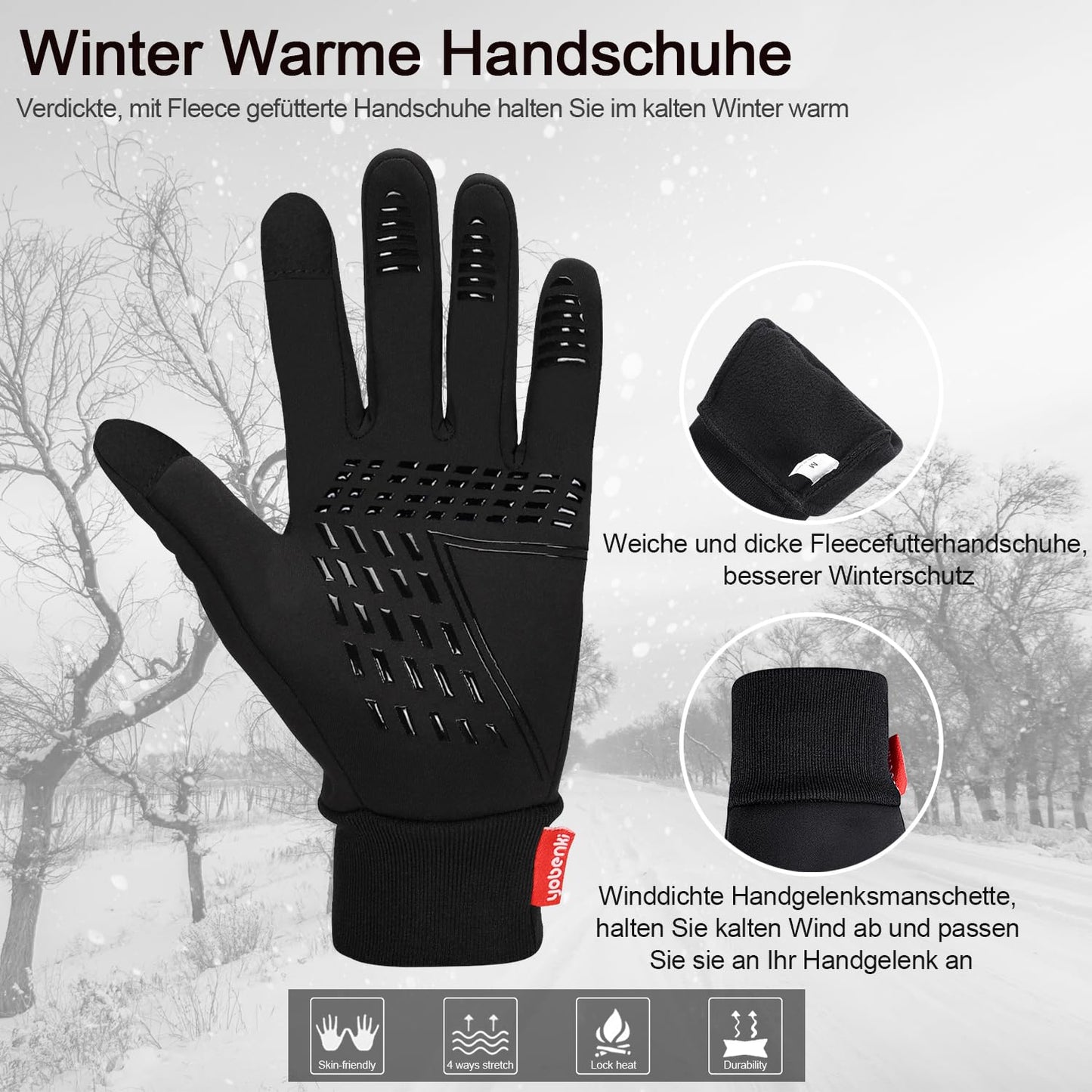 Cevapro Fahrradhandschuhe Warme Winterhandschuhe Wasserabweisende Touchscreenhandschuhe Winddichte Laufhandschuhe rutschfeste Sporthandschuhe für Männer Frauen zum Laufen, Radfahren, Klettern usw