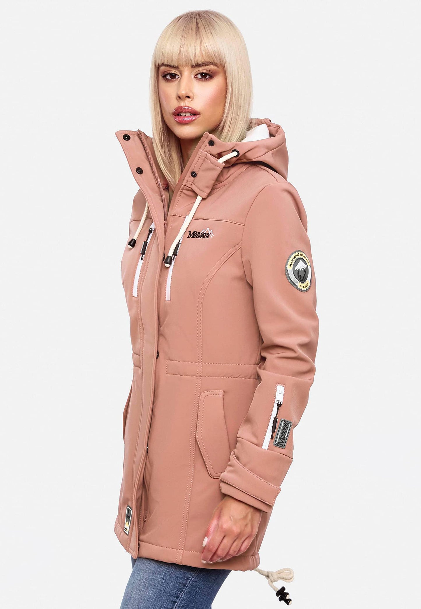 MARIKOO Damen Übergangsjacke Softshellmantel wasserdicht atmungsaktiv mit Kapuze Zimtzicke XS-3XL