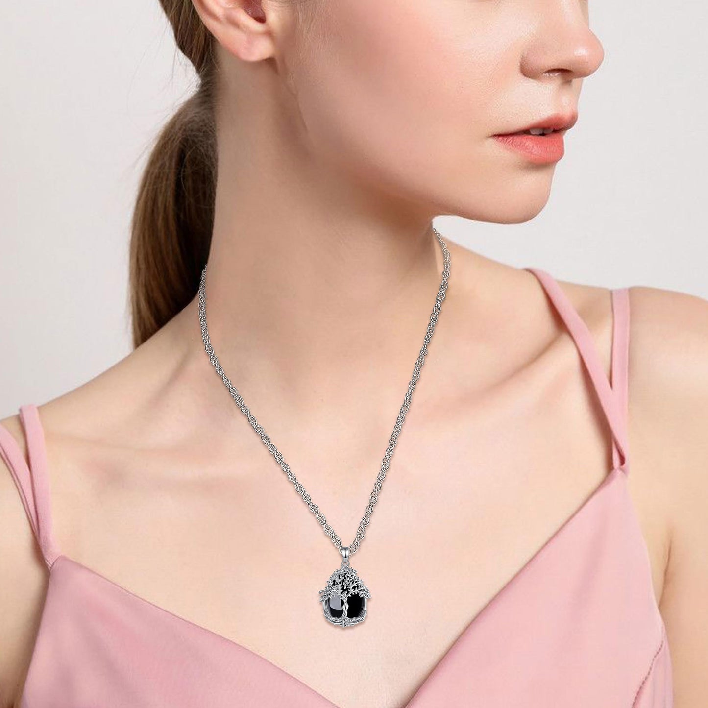 EDERSEENSUCHT - AEONSLOVE Lebensbaum Kette mit Kristall, Baum des Lebens Mondstein Halskette für Damen Türkis Amethyst Anhänger Obsidian Malachit Stein Kette Heilsteine Schmuck