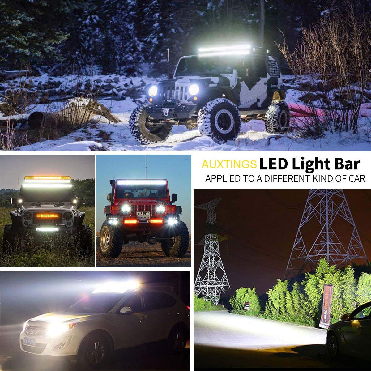 ELB AUXTINGS 22 Zoll 324W dreireihiger LED Arbeitslicht Bar Autoscheinwerfer Offroad Flutlicht Scheinwerfer 6000K imprägniern IP67 Arbeits-Licht 12V 24V