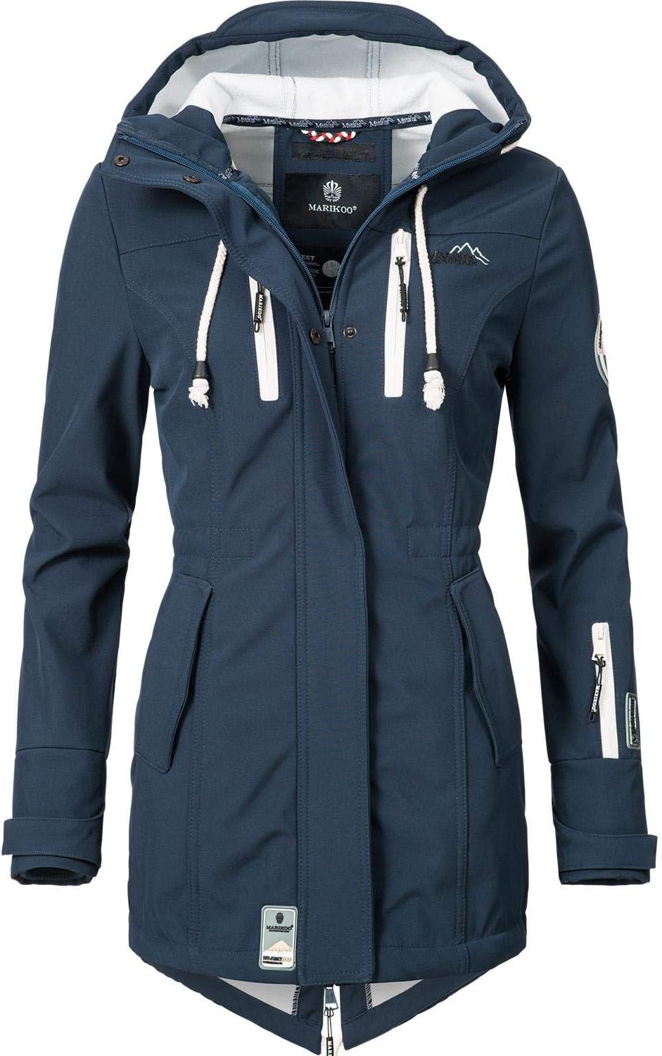 MARIKOO Damen Übergangsjacke Softshellmantel wasserdicht atmungsaktiv mit Kapuze Zimtzicke XS-3XL