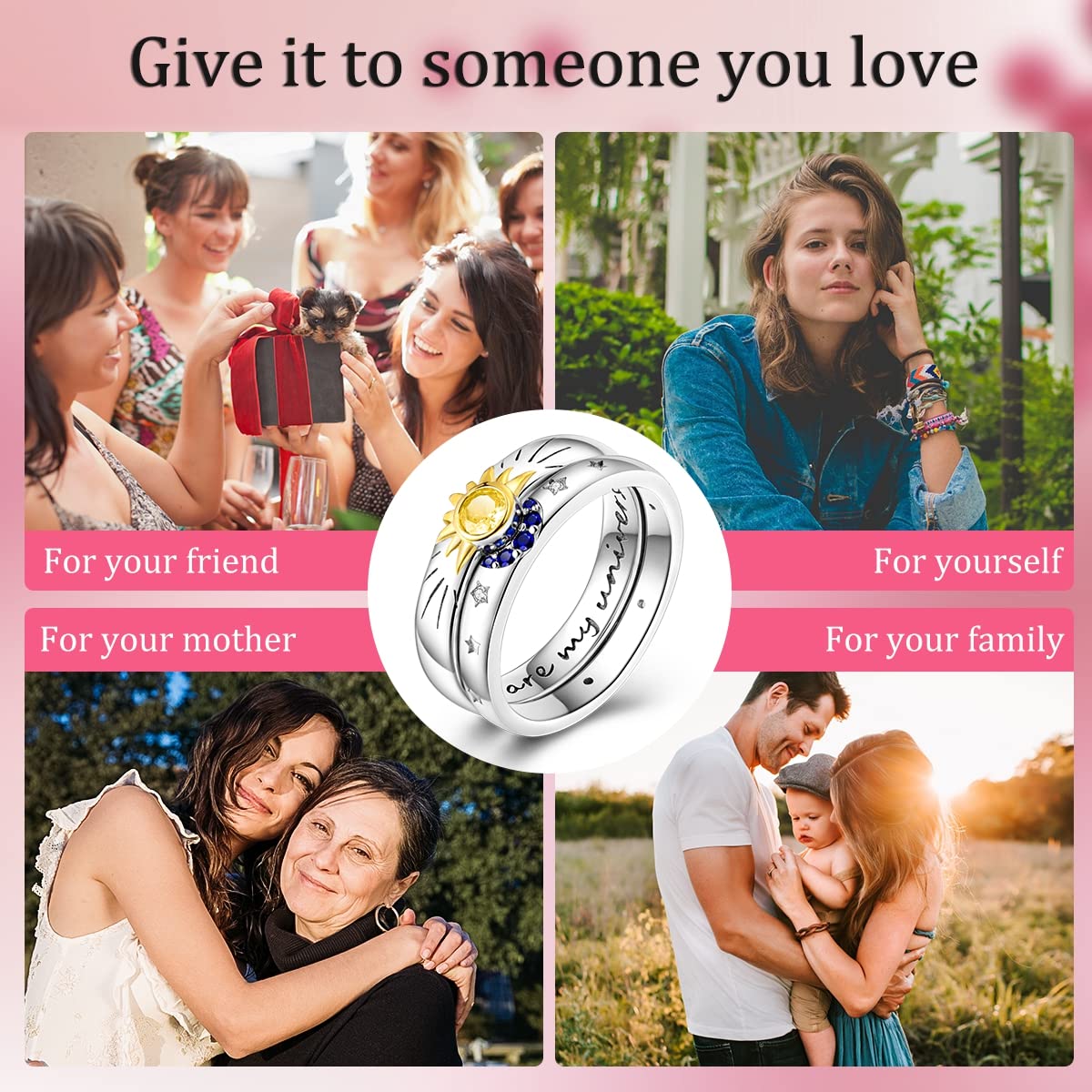 NARMO 925 Sterling Silber Frauen Ringe Mond Stern Ring Evil Eye Ring Bunte Cubic Zirkonia Ring Stapelbare Vintage Ringe Statement Ringe für Frauen Größe 52-60mm