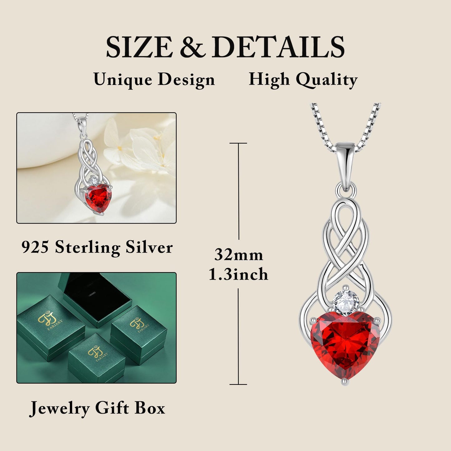 FJ Unendlichkeit Keltischer Knoten Kette Damen 925 Sterling Silber Geburtsstein Anhänger Irischer Glücksschmuck Geschenke für Frauen Mutter Freundin Mama