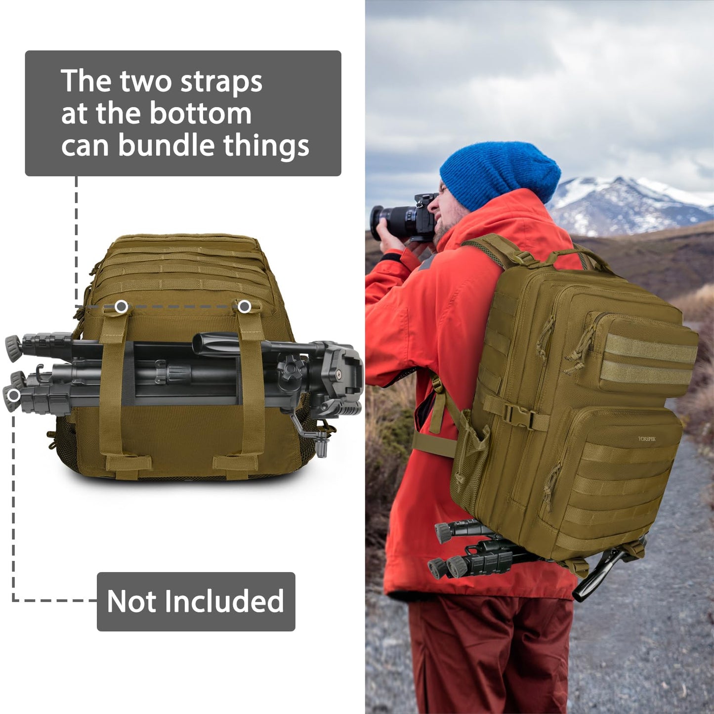 1.ELB Adventure YOREPEK Großer Militär Rucksack Herren, 40L Outdoor Armee Wasserdicht Taktischer Bundeswehr Rucksäcke Molle Assault Survival Tactical Travel Backpack für Camping Trekking Wandern Reise Arbeit, Schwarz