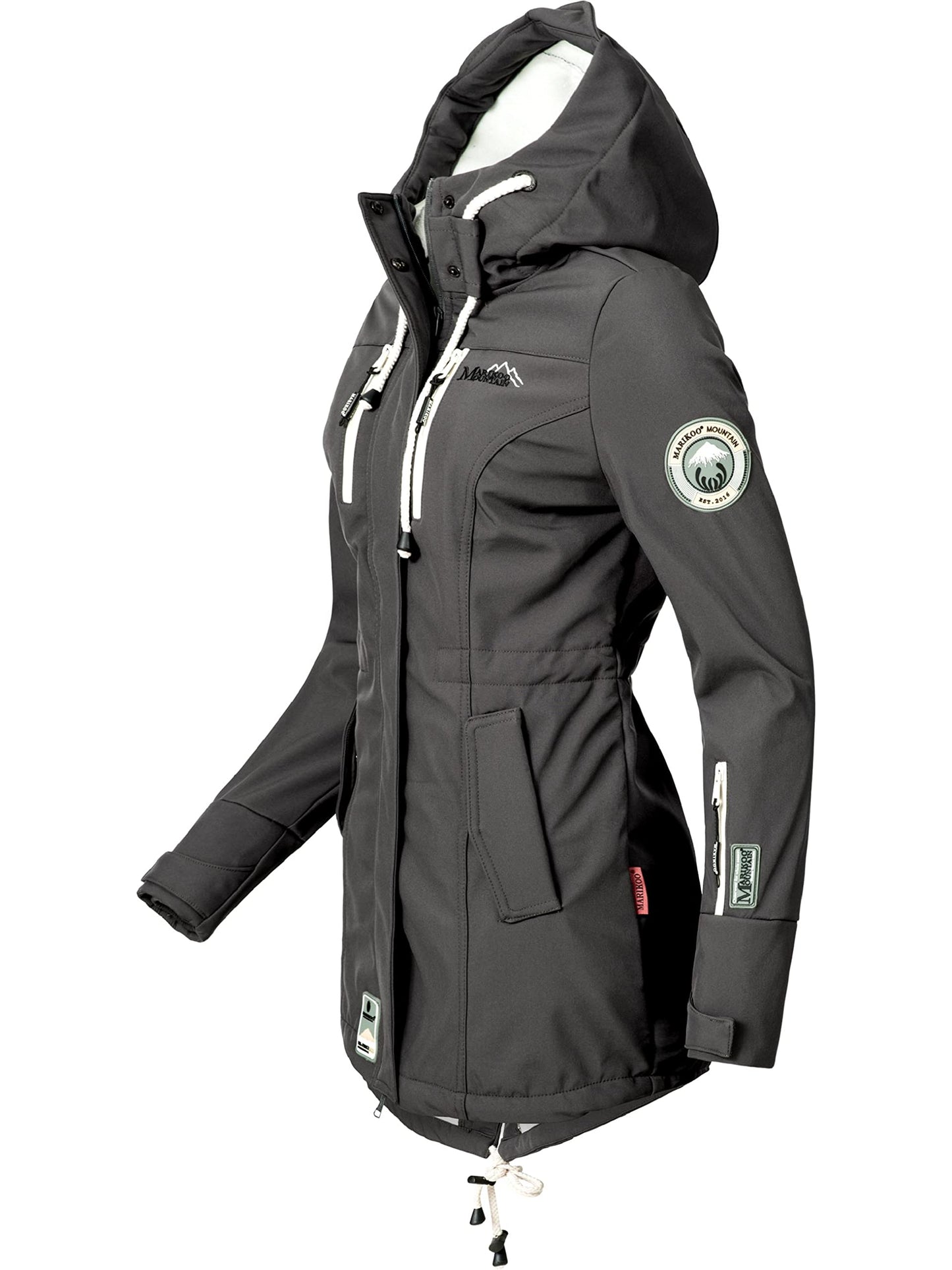 MARIKOO Damen Übergangsjacke Softshellmantel wasserdicht atmungsaktiv mit Kapuze Zimtzicke XS-3XL
