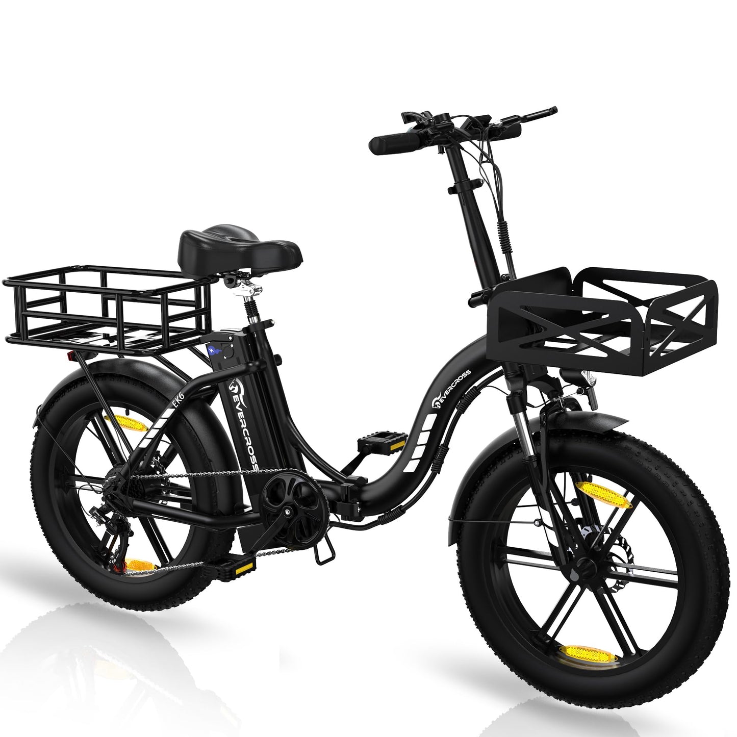 ELB- EVERCROSS EK6 Elektrofahrräder Erwachsene, faltbares E-Bike mit 20" x 4,0 Breiten Reifen, E Bike Mountainbike mit 7 Gang Getriebe, 48V 15AH Akku, 250W Motor, 33,2kg Gewicht, Doppelstoßdämpfern