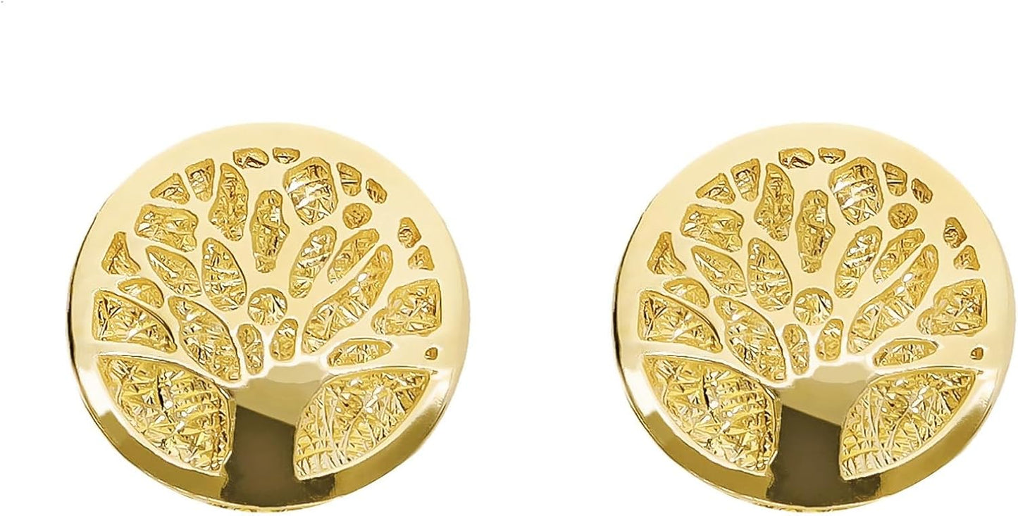Ederseegold Lucchetta - Baum des Lebens Ohrringe Ohrstecker 14 Karat GelbGold, Gold Ohrringe Damen Echtgold - Hochwertiger Schmuck hergestellt in Italien
