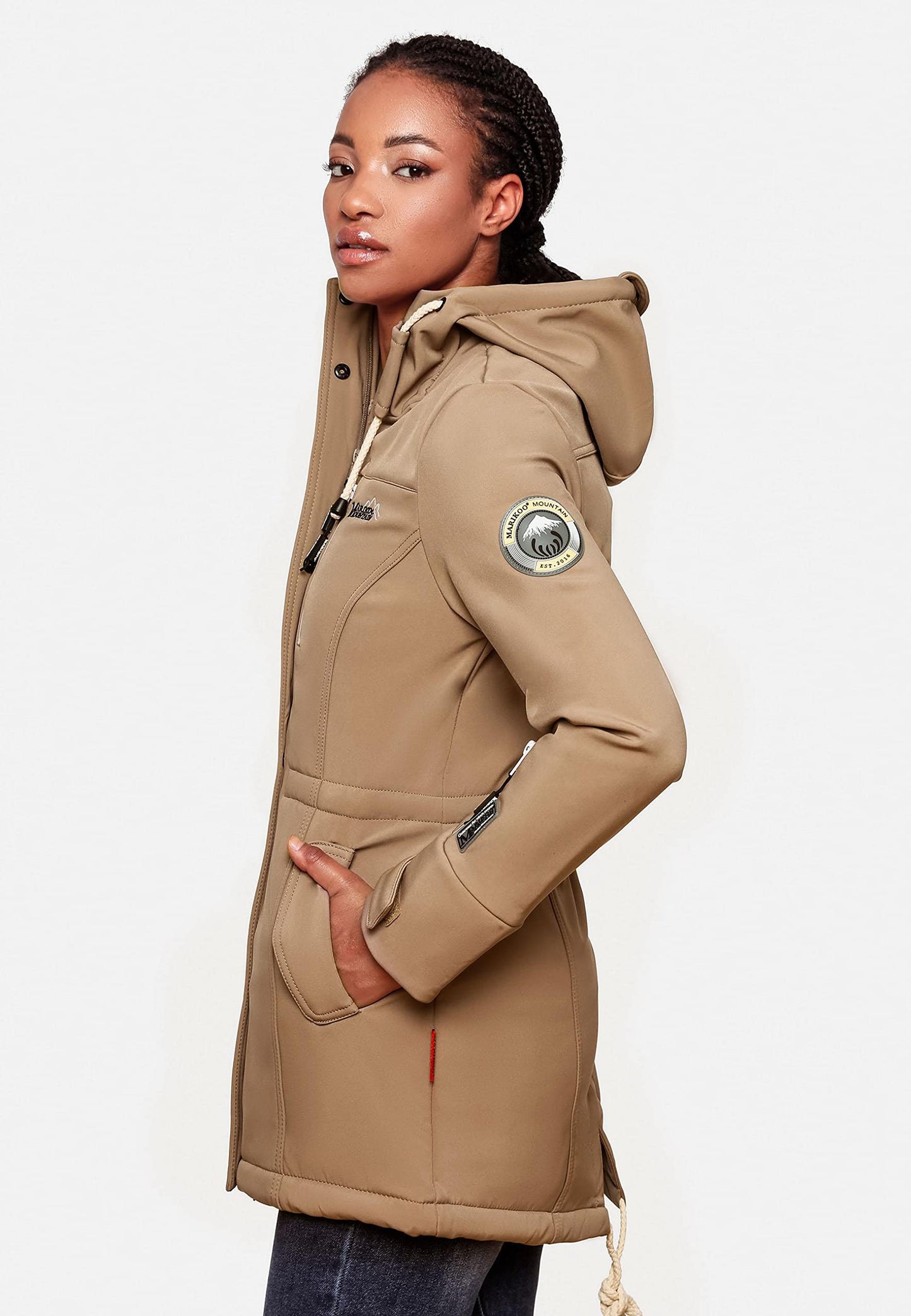 MARIKOO Damen Übergangsjacke Softshellmantel wasserdicht atmungsaktiv mit Kapuze Zimtzicke XS-3XL
