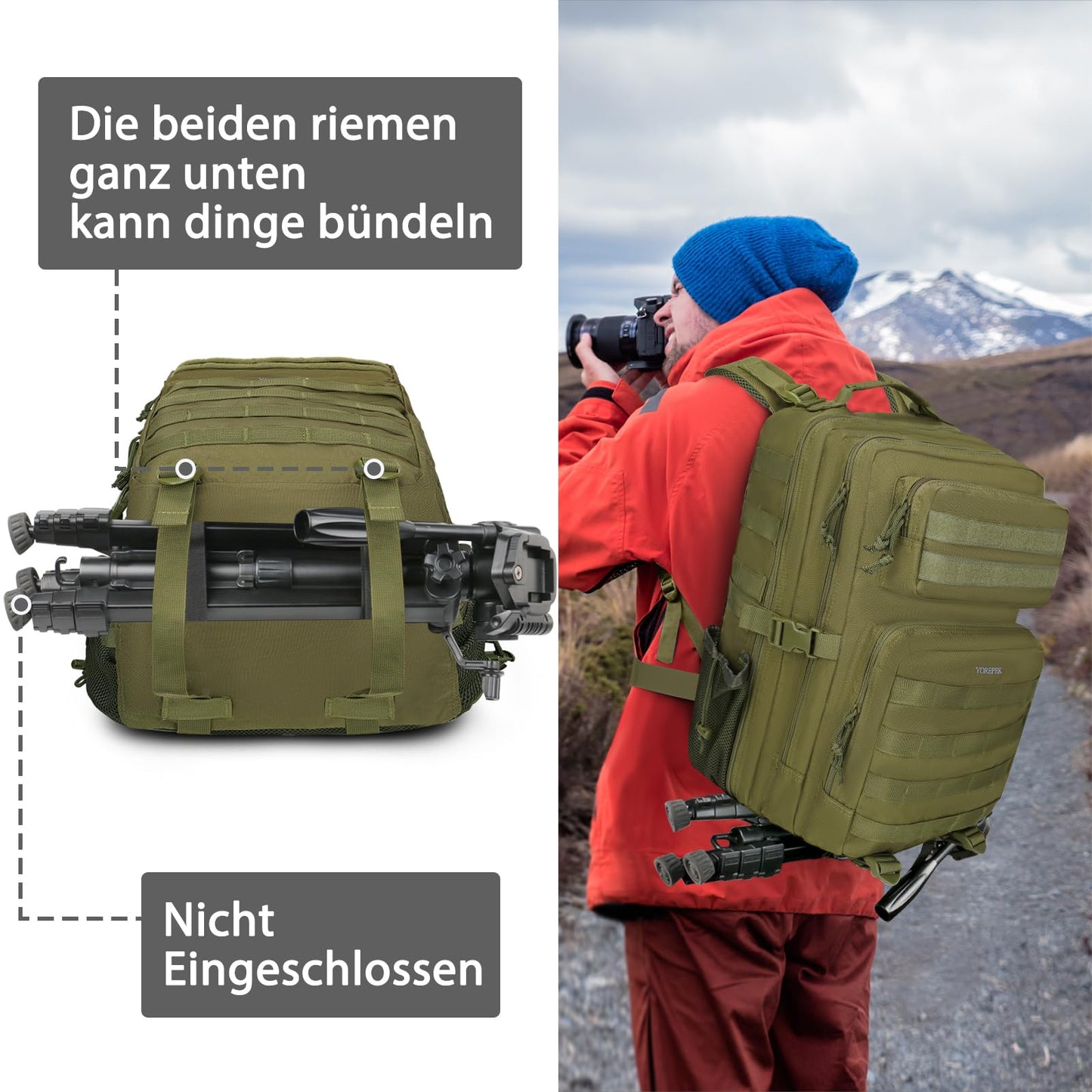 1.ELB Adventure YOREPEK Großer Militär Rucksack Herren, 40L Outdoor Armee Wasserdicht Taktischer Bundeswehr Rucksäcke Molle Assault Survival Tactical Travel Backpack für Camping Trekking Wandern Reise Arbeit, Schwarz