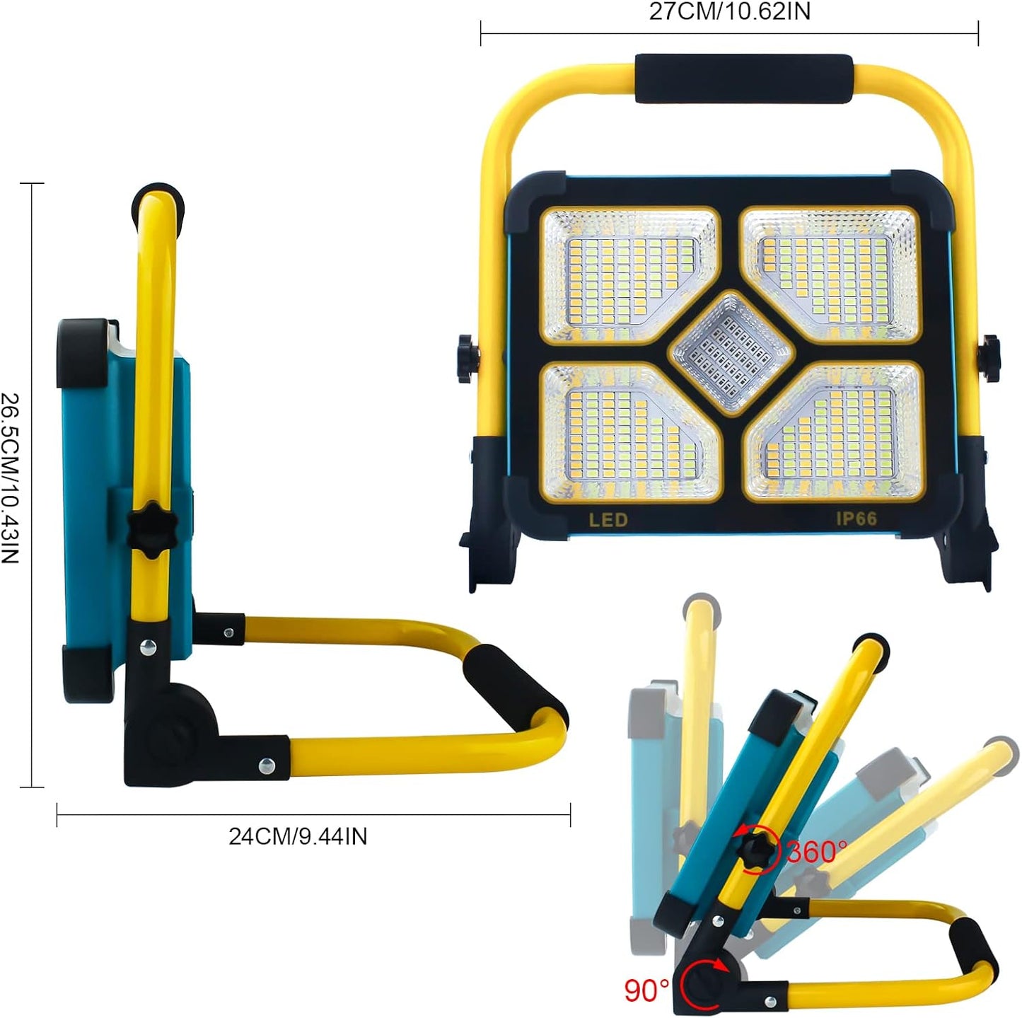 OUSIDE Baustrahler LED Akku mit Stativ, Tragbare LED Strahler Akku mit 10500mAh Batterie,Typ-C und Solarladung, 4 Lichtmodi - Ideal für Reparatur, Baustelle, Notfall