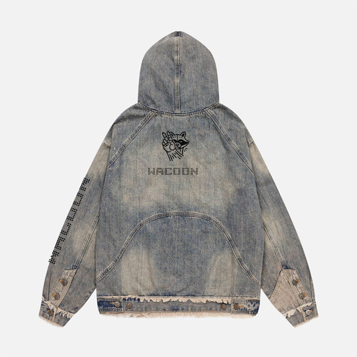 WACOON bluetrash Unisex Washed Distressed Fuzzy Denim Hoodie