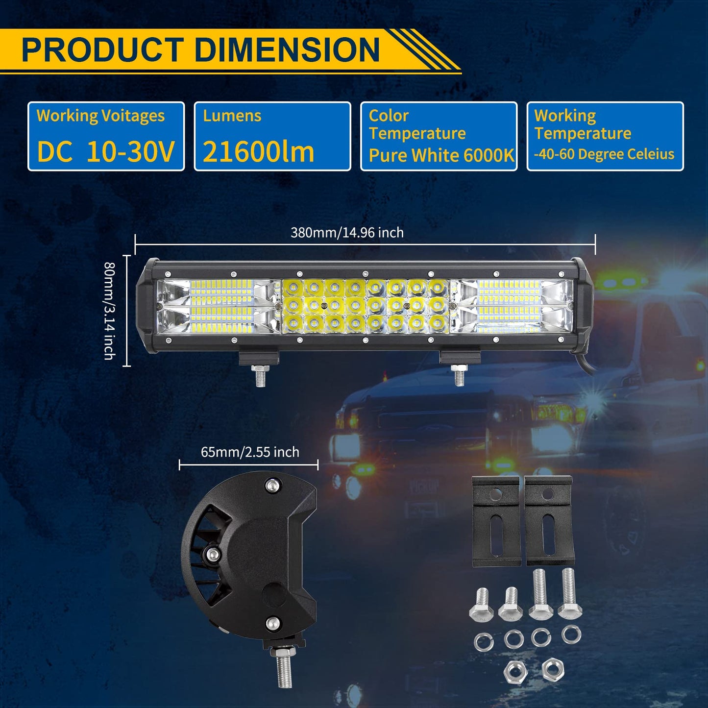 ELB AUXTINGS 22 Zoll 324W dreireihiger LED Arbeitslicht Bar Autoscheinwerfer Offroad Flutlicht Scheinwerfer 6000K imprägniern IP67 Arbeits-Licht 12V 24V