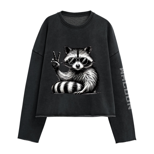 WACOON black victory 440GSM Unisex Washed Cropped Sweatshirt