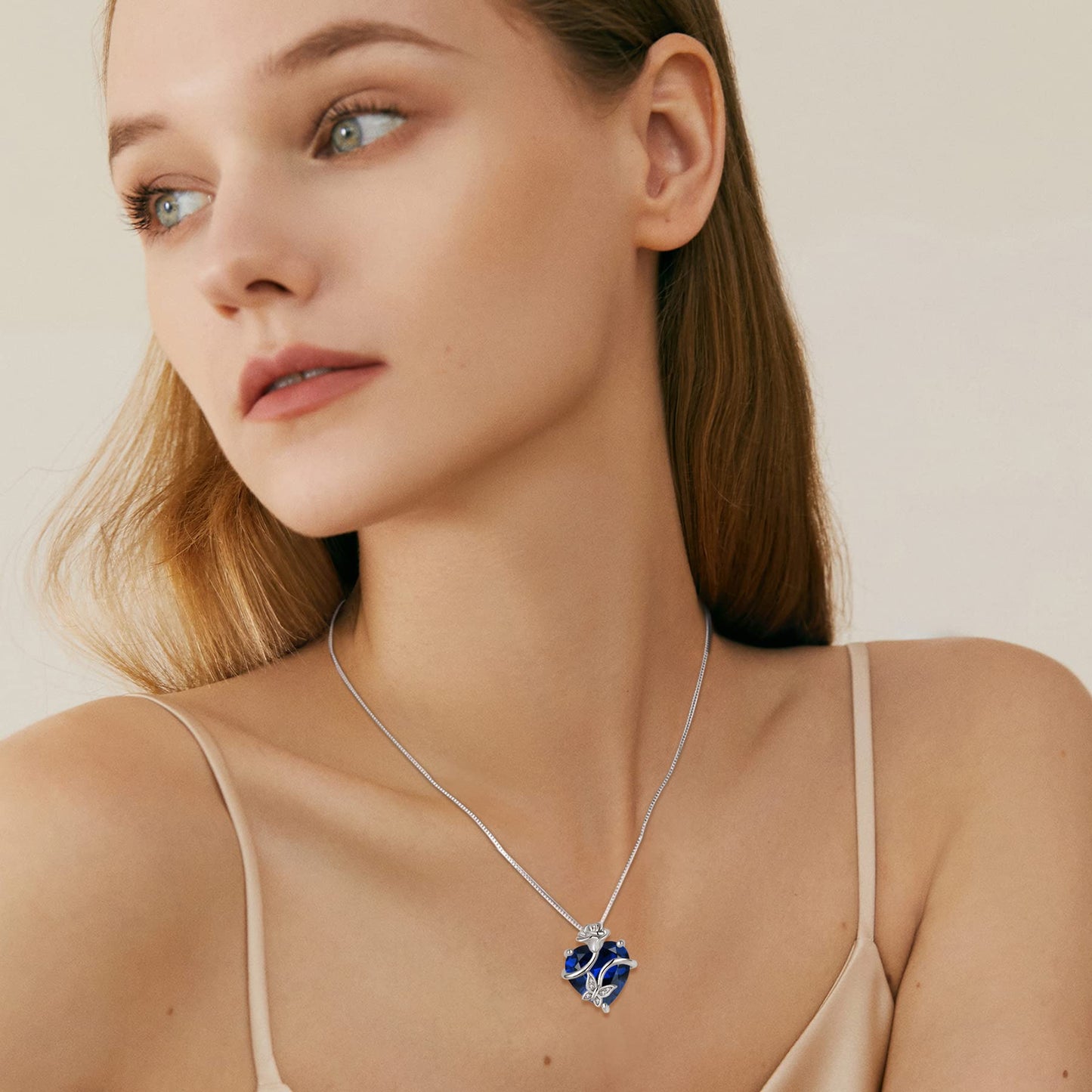FJ Herz Geburtsstein Kette Damen 925 Sterling Silber Schmetterling Kette Anhänger mit Rose Blume Schmuck Geschenke für Frauen Mutter Freundin Mama