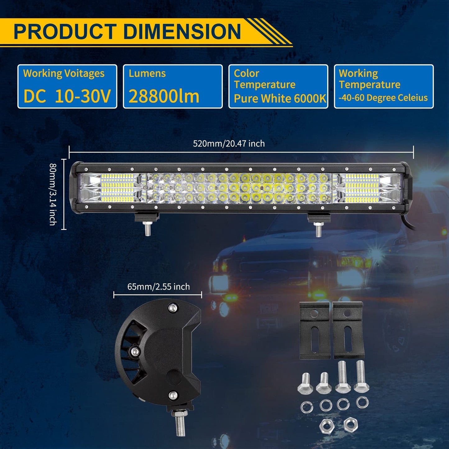 ELB AUXTINGS 22 Zoll 324W dreireihiger LED Arbeitslicht Bar Autoscheinwerfer Offroad Flutlicht Scheinwerfer 6000K imprägniern IP67 Arbeits-Licht 12V 24V