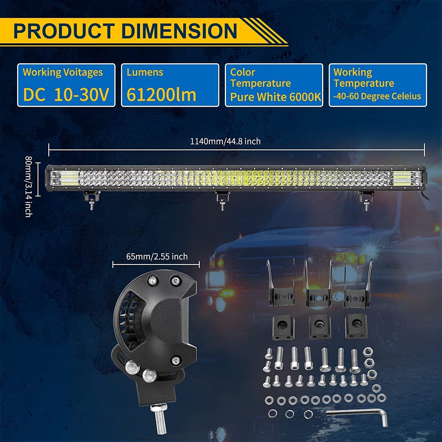 ELB AUXTINGS 22 Zoll 324W dreireihiger LED Arbeitslicht Bar Autoscheinwerfer Offroad Flutlicht Scheinwerfer 6000K imprägniern IP67 Arbeits-Licht 12V 24V