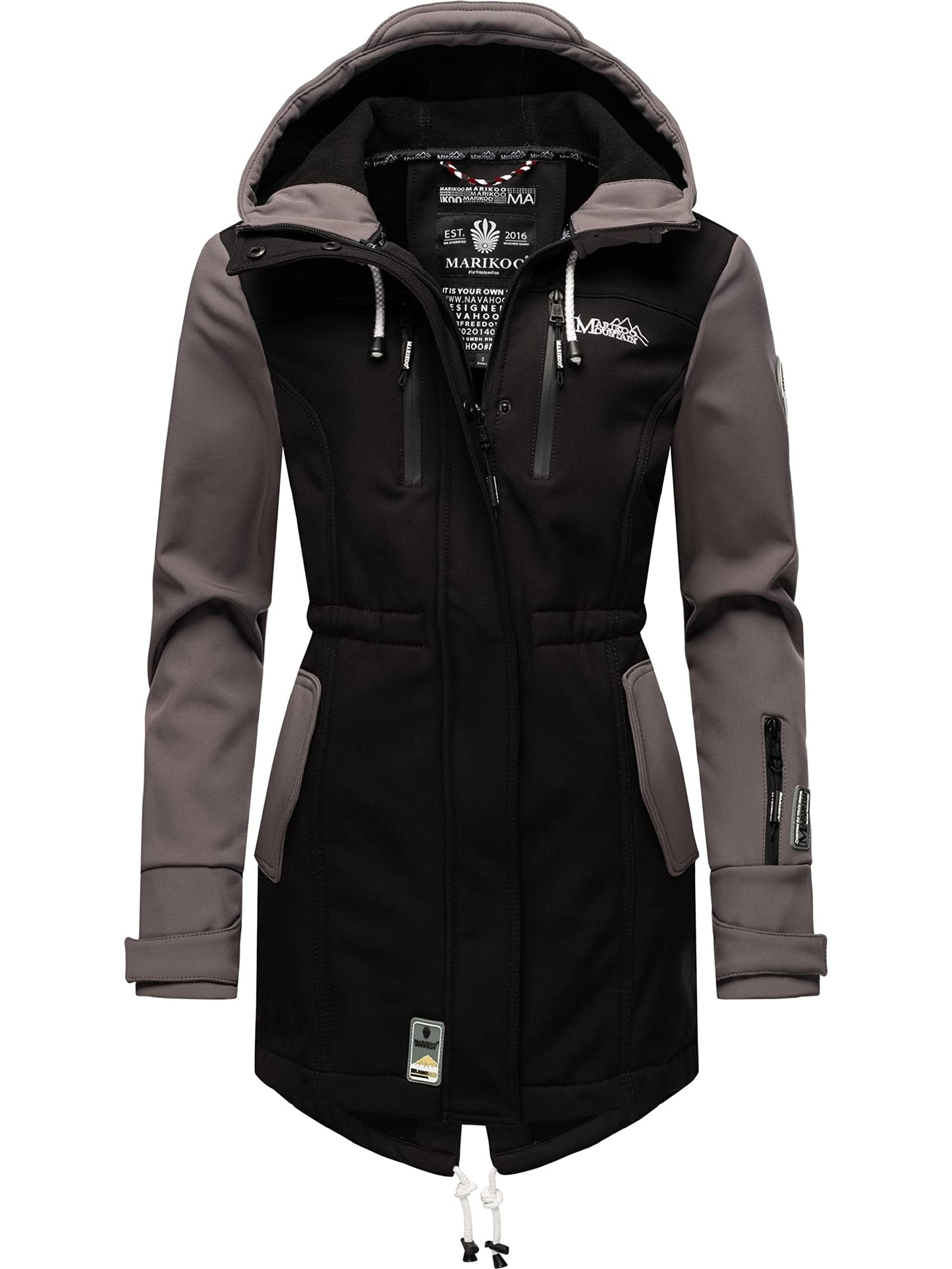 MARIKOO Damen Übergangsjacke Softshellmantel wasserdicht atmungsaktiv mit Kapuze Zimtzicke XS-3XL