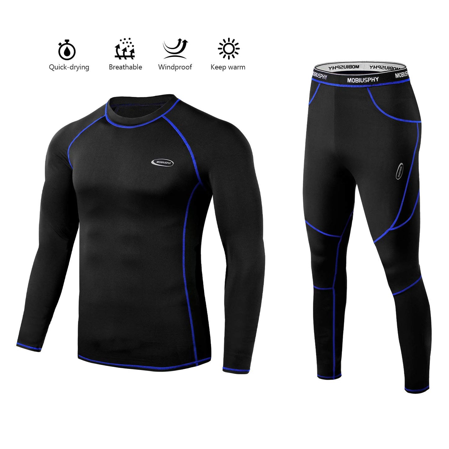 MOBIUSPHY Thermounterwäsche Herren, Funktionsunterwäsche Skiunterwäsche Winter Thermowäsche Set Warm Weich Funktionswäsche atmungsaktiv Thermo Unterwäsche Thermounterhemd Thermounterhose für Männer