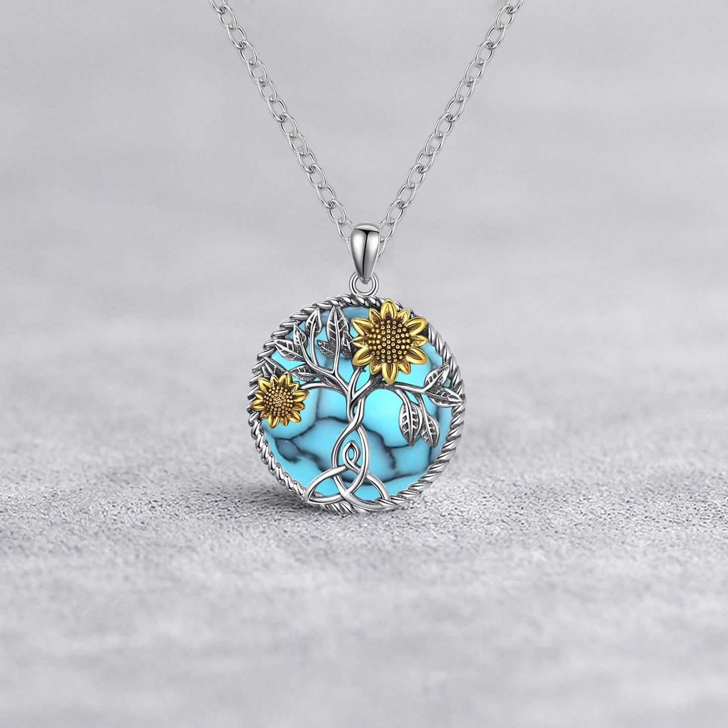 Ederseensucht-Sonnenblumen-Halskette, 925er Sterlingsilber, Gänseblümchen/Rose/Mondstein, Sonnenblumen-Baum des Lebens-Anhänger-Halskette, Sonnenblumen-Schmuck, Geschenke für Frauen, Mädchen, Mütter