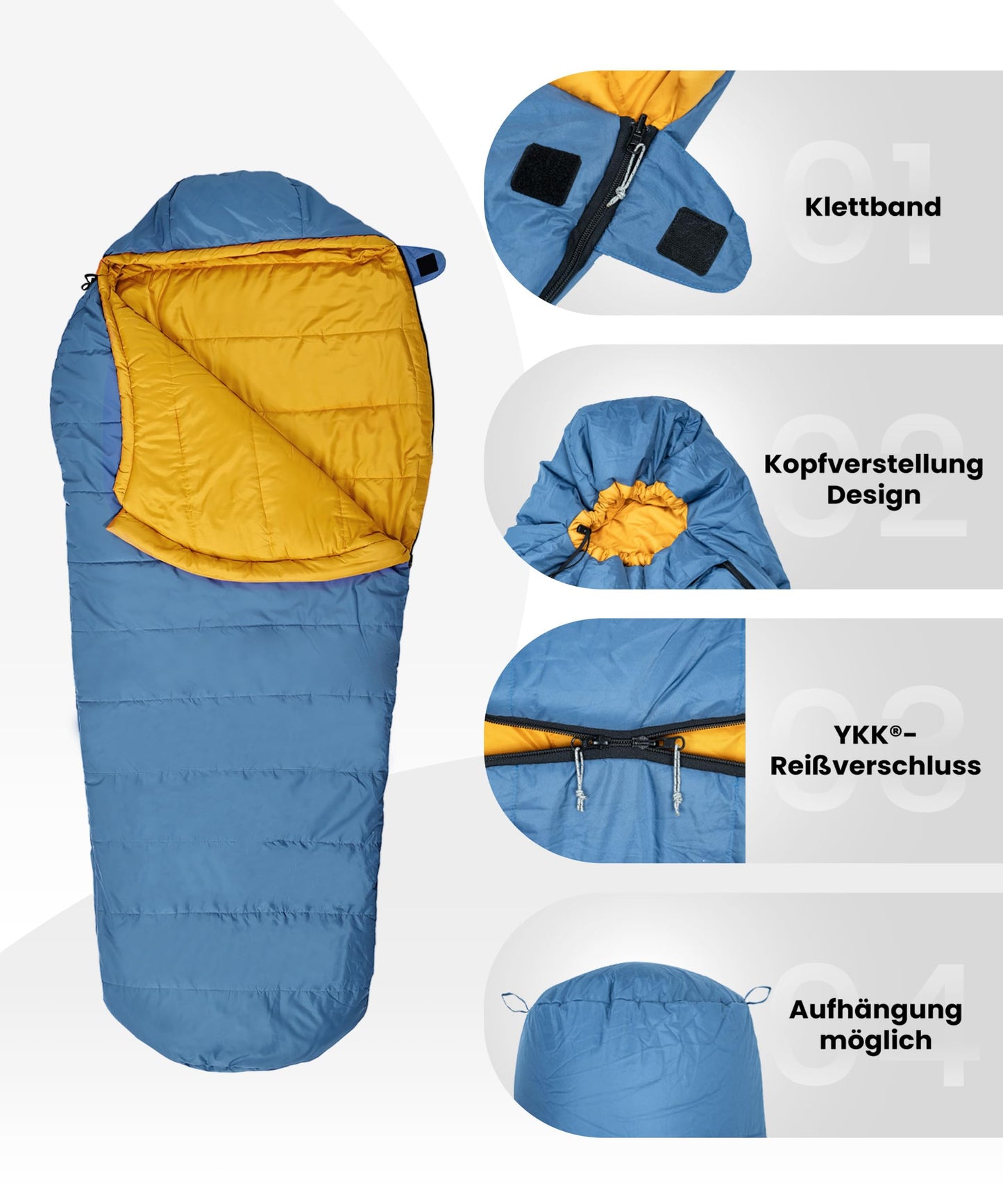 OneTigris Schlafsack Outdoor kleines Packmaß 3 Jahreszeiten 8 °C -15 °C Mumienschlafsack Ultraleicht kompakt für Camping, Reisen, Wandern