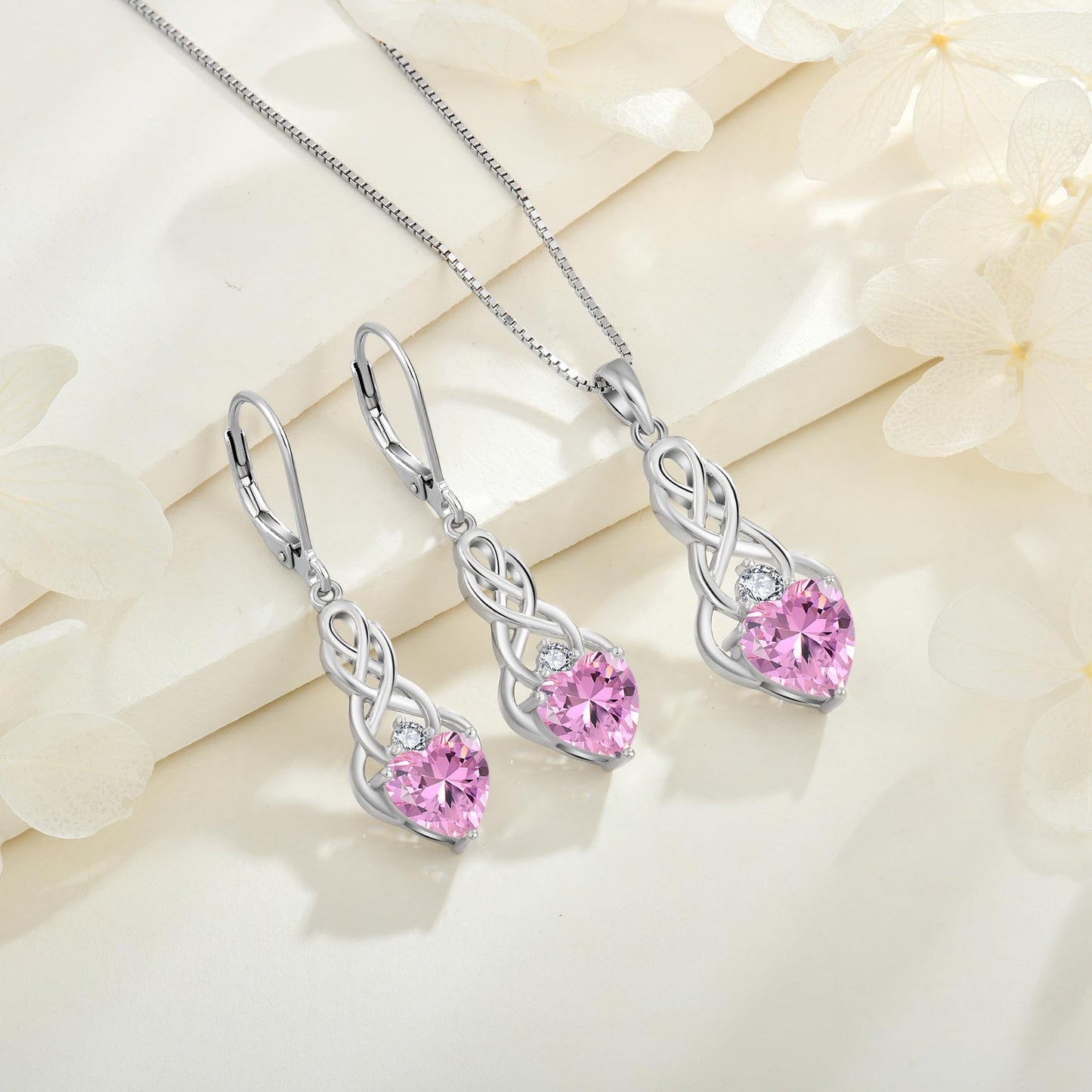 FJ Unendlichkeit Keltischer Knoten Kette Damen 925 Sterling Silber Geburtsstein Anhänger Irischer Glücksschmuck Geschenke für Frauen Mutter Freundin Mama