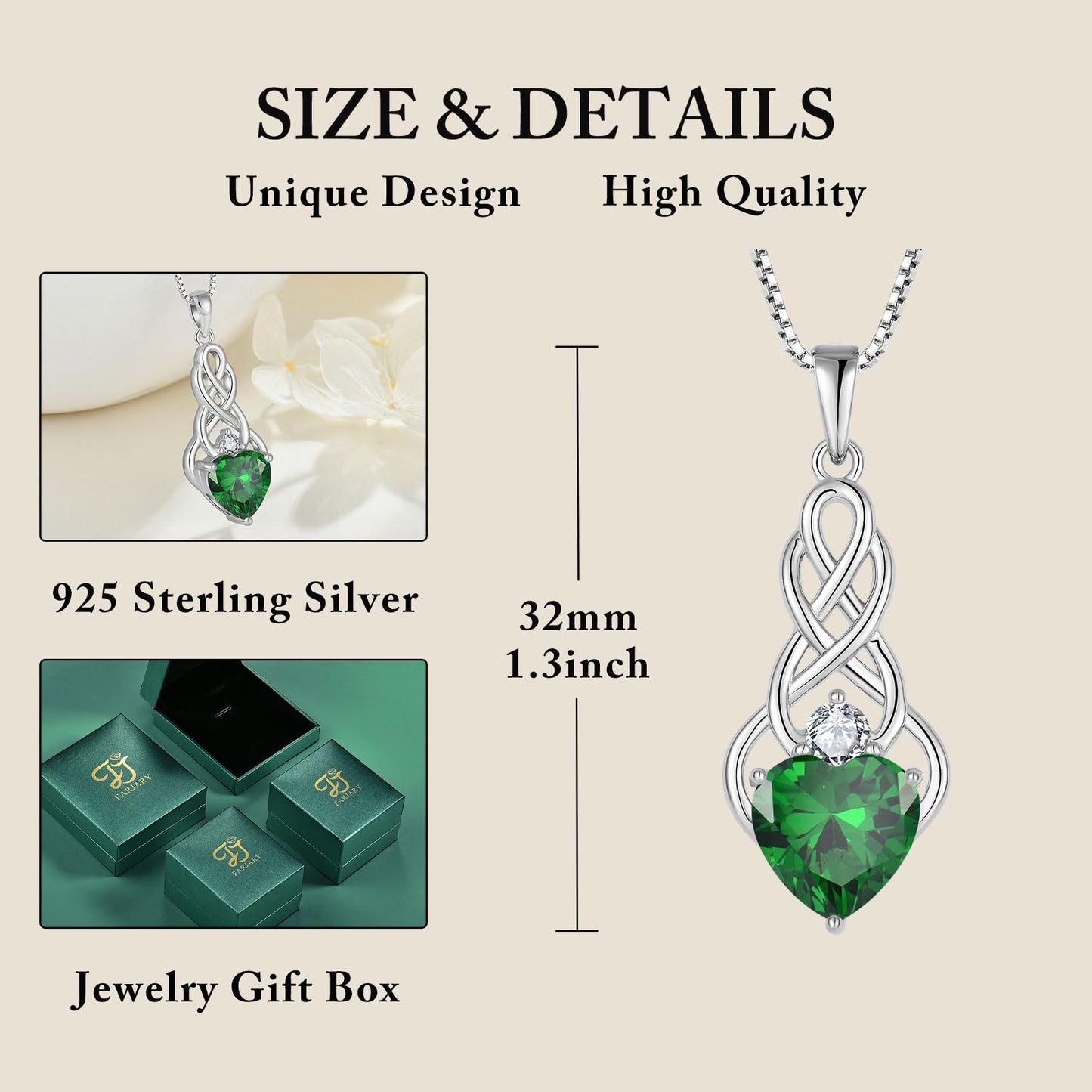 FJ Unendlichkeit Keltischer Knoten Kette Damen 925 Sterling Silber Geburtsstein Anhänger Irischer Glücksschmuck Geschenke für Frauen Mutter Freundin Mama