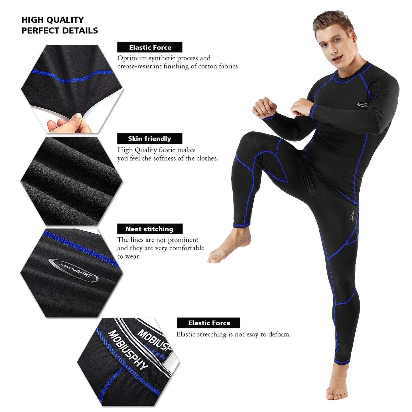 MOBIUSPHY Thermounterwäsche Herren, Funktionsunterwäsche Skiunterwäsche Winter Thermowäsche Set Warm Weich Funktionswäsche atmungsaktiv Thermo Unterwäsche Thermounterhemd Thermounterhose für Männer