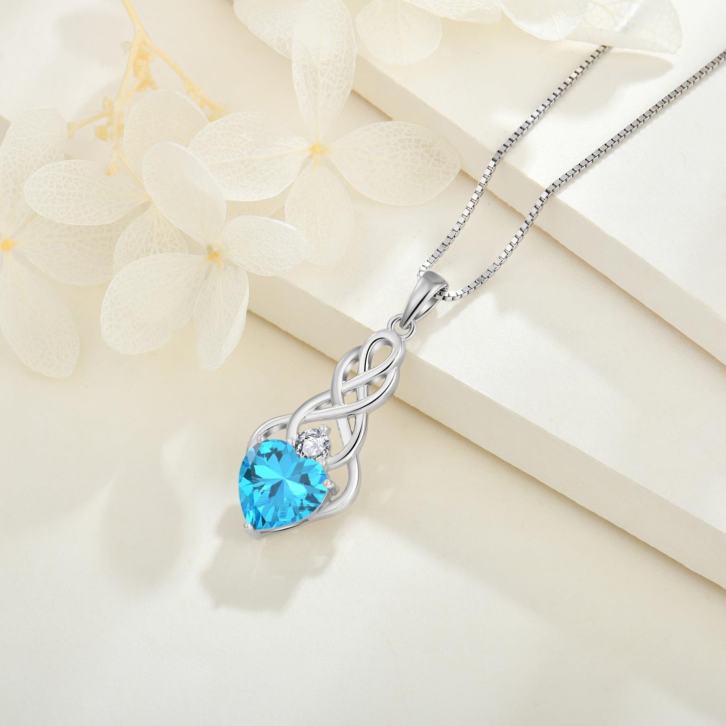 FJ Unendlichkeit Keltischer Knoten Kette Damen 925 Sterling Silber Geburtsstein Anhänger Irischer Glücksschmuck Geschenke für Frauen Mutter Freundin Mama