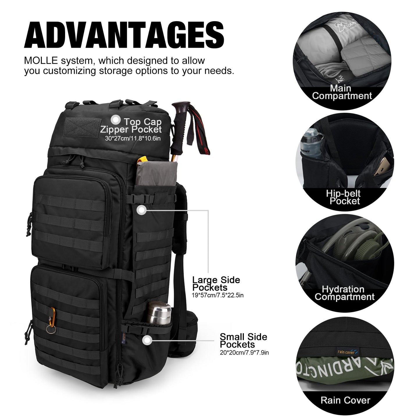 ELB Marder Mardingtop 75L Rucksack Taktischer Rucksack Wanderrucksack Trekkingrucksack YKK Zipper mit der großen Kapazität