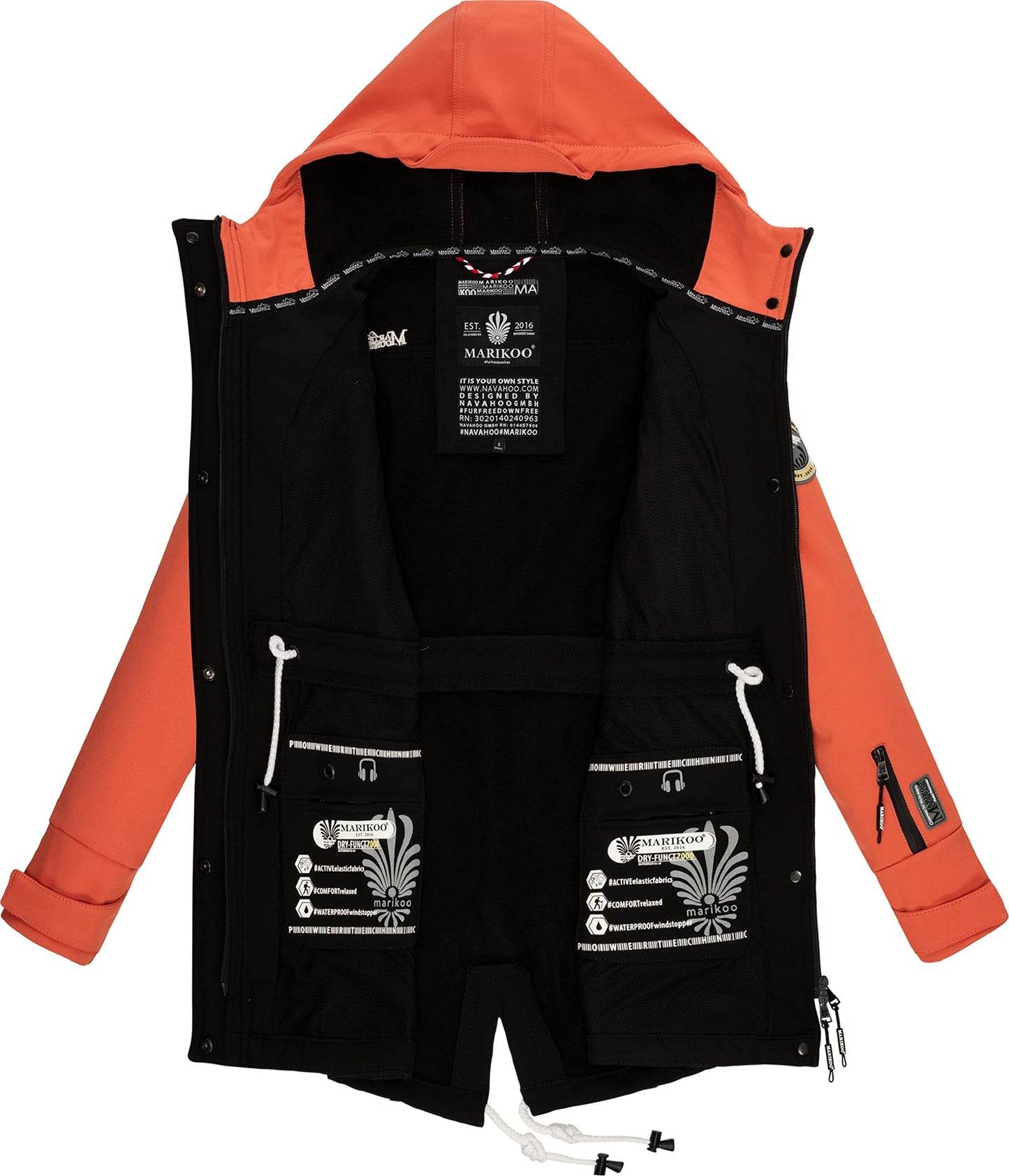 MARIKOO Damen Übergangsjacke Softshellmantel wasserdicht atmungsaktiv mit Kapuze Zimtzicke XS-3XL
