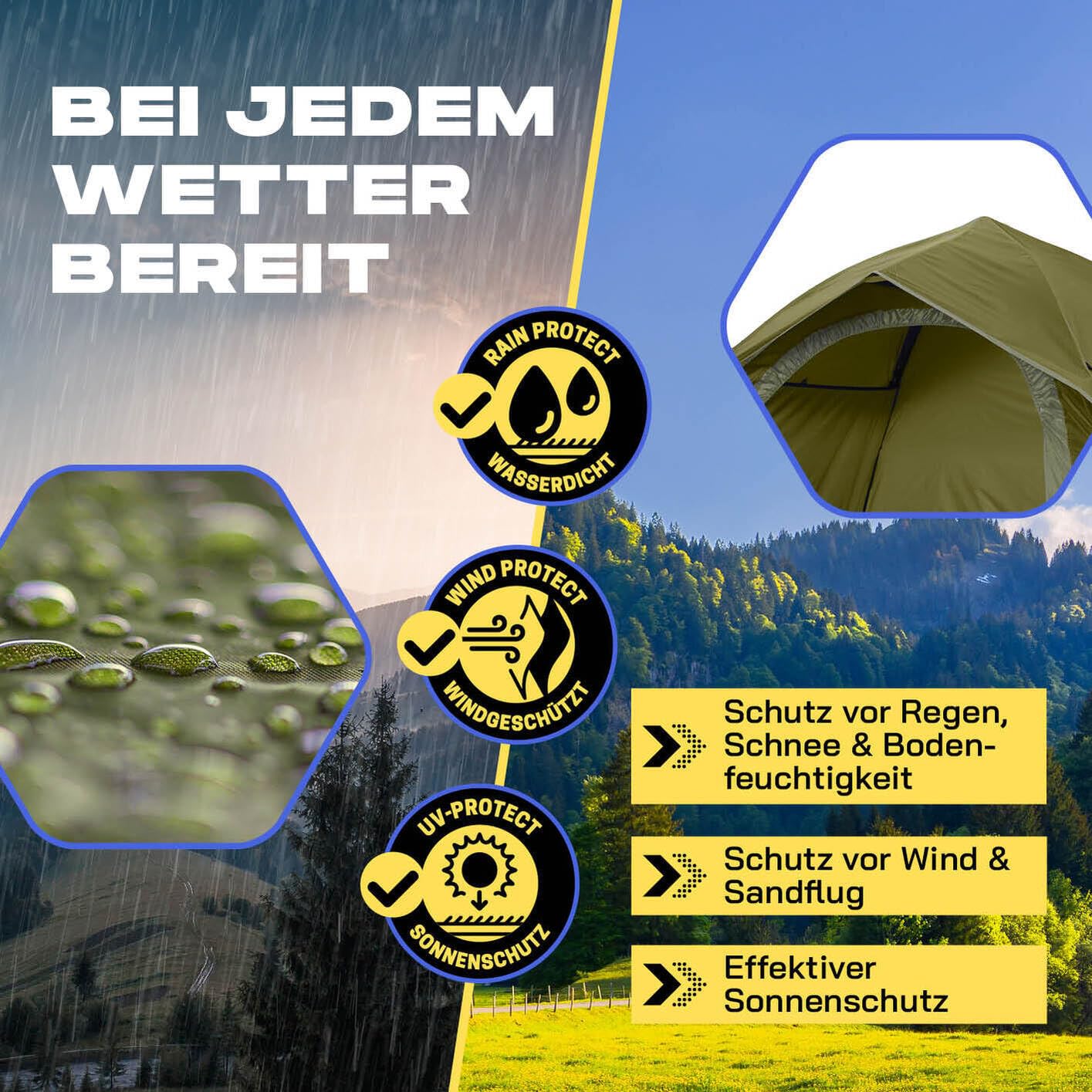 Lumaland Camping Zelt | Leichtes Pop Up Wurfzelt | 2-3 Personen Kuppelzelt | Trekking & Festival Igluzelt | Sekundenzelt Wasserdicht 210x190x110cm | Wind- & Sonnenschutz | Mit 1 & 2 Eingängen