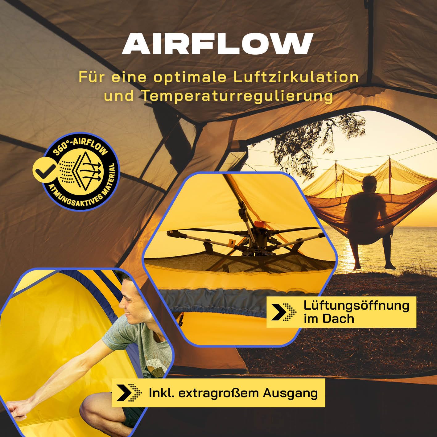 Lumaland Camping Zelt | Leichtes Pop Up Wurfzelt | 2-3 Personen Kuppelzelt | Trekking & Festival Igluzelt | Sekundenzelt Wasserdicht 210x190x110cm | Wind- & Sonnenschutz | Mit 1 & 2 Eingängen