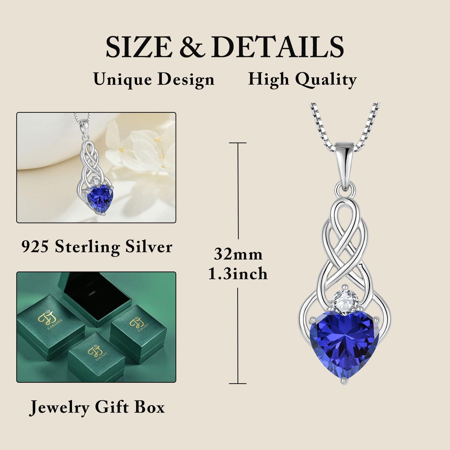 FJ Unendlichkeit Keltischer Knoten Kette Damen 925 Sterling Silber Geburtsstein Anhänger Irischer Glücksschmuck Geschenke für Frauen Mutter Freundin Mama