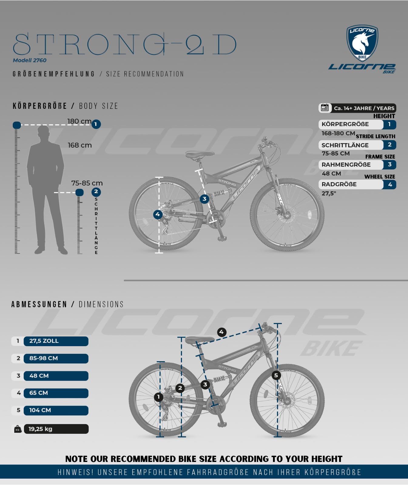 ELB daily Licorne Bike Strong 2D Premium Mountainbike in 26, 27.5 und 29 Zoll Fahrrad für Jungen Mädchen Damen und Herren Scheibenbremse vorne und hinten 21 Gang Schaltung Vollfederung