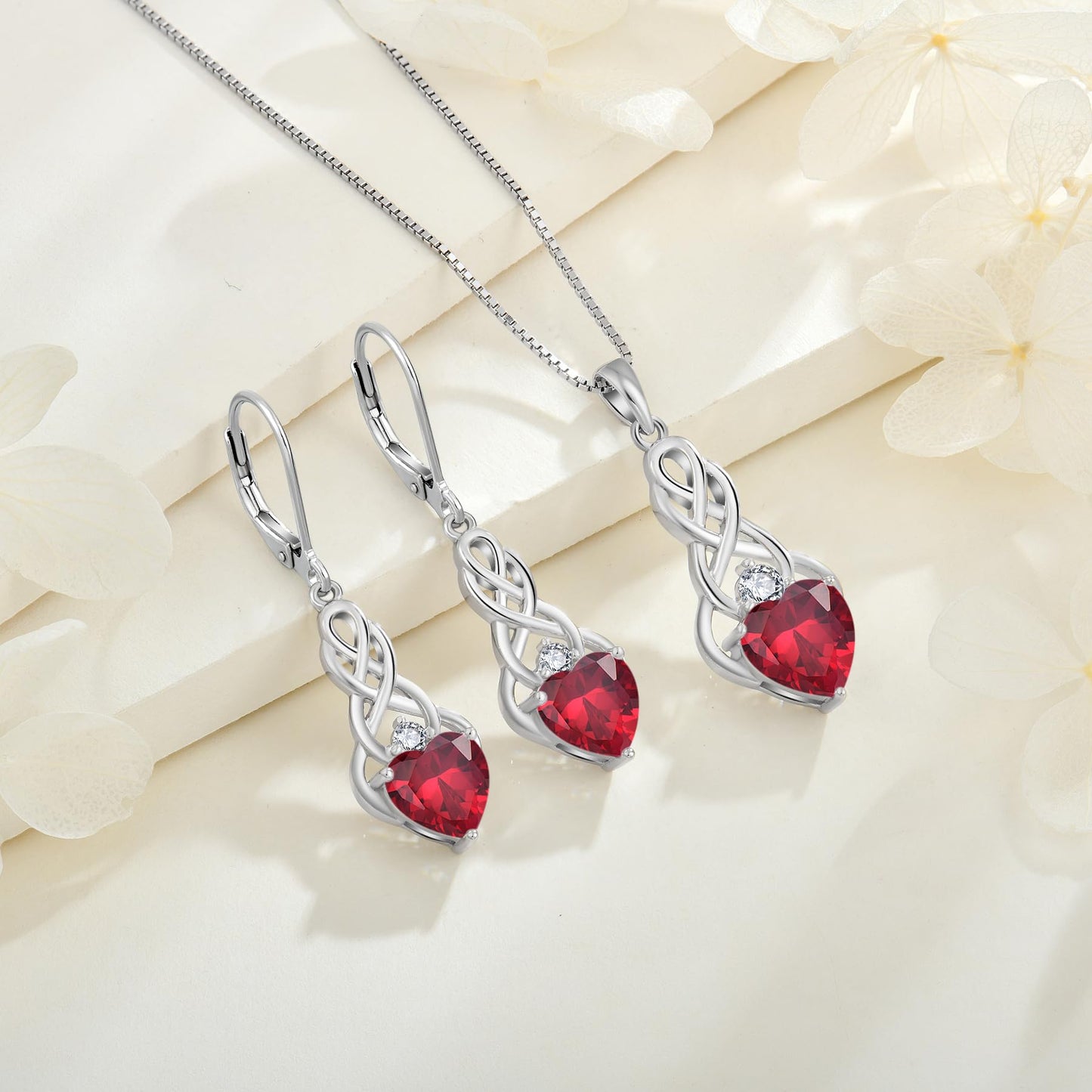 FJ Unendlichkeit Keltischer Knoten Kette Damen 925 Sterling Silber Geburtsstein Anhänger Irischer Glücksschmuck Geschenke für Frauen Mutter Freundin Mama