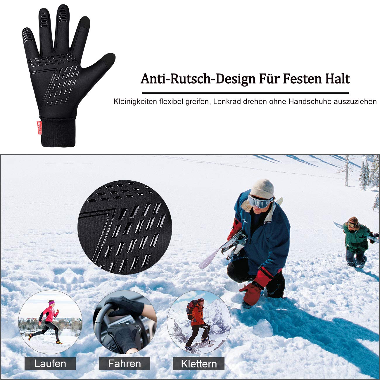 Cevapro Fahrradhandschuhe Warme Winterhandschuhe Wasserabweisende Touchscreenhandschuhe Winddichte Laufhandschuhe rutschfeste Sporthandschuhe für Männer Frauen zum Laufen, Radfahren, Klettern usw