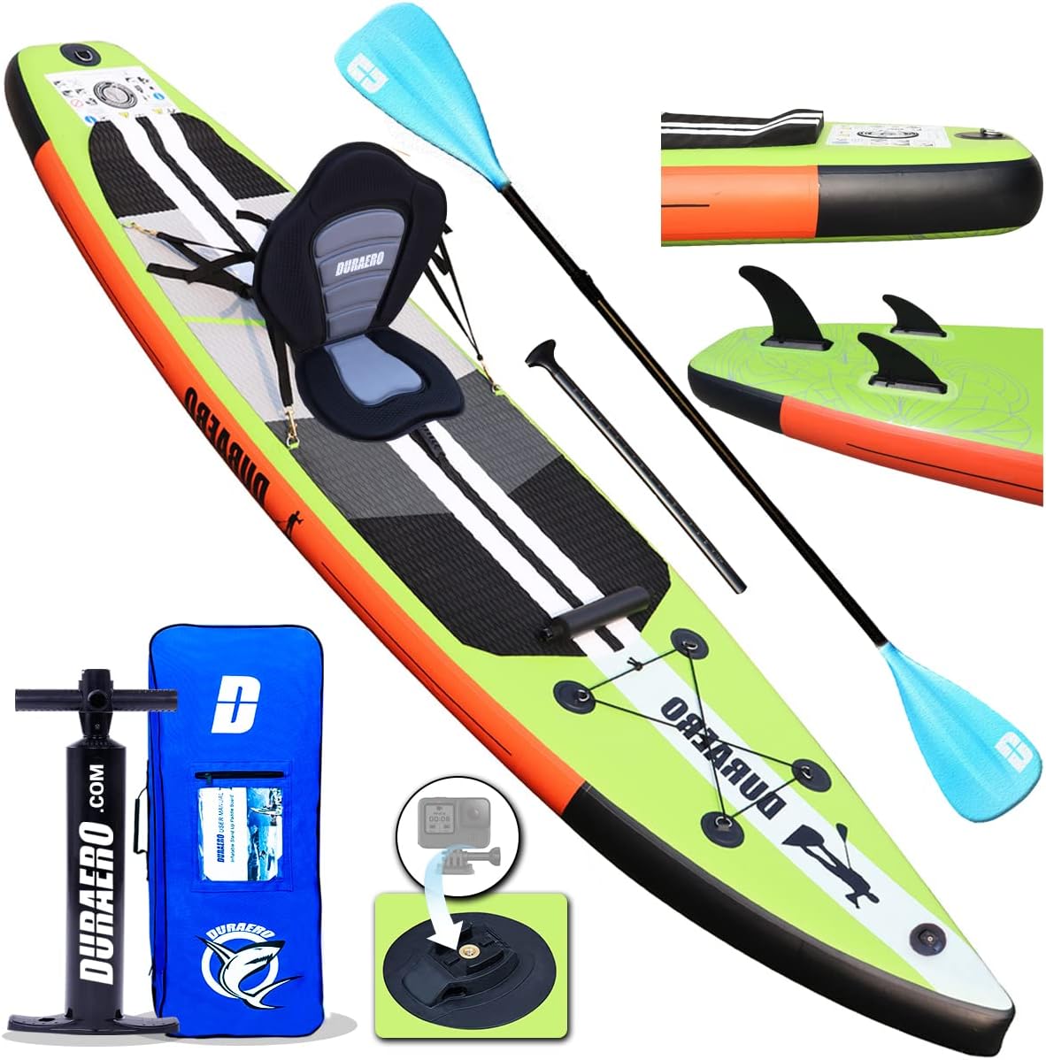 3.ELB Adventure Stand up Paddling Board Aufblasbare SUP Board Set, inkl. Kajak Sitz, 330x76x15cm, Tragkraft bis 150Kg, Cam Halterung, Integrierte Kick-Pad, 3 Finnen, Verstellbares Doppel-Paddel, Komplettes Zubehör