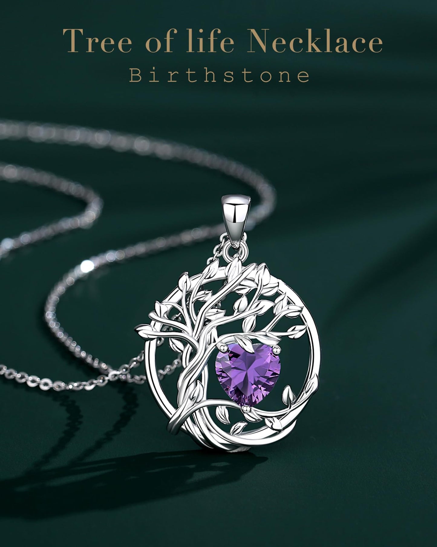 Edersee Lebensbaum Birthstone Kette für Damen 925 Sterling Silber Baum des Lebens Birthstone Anhänger Halskette Schmuck Geschenke für Frauen Mädchen, Kettenlänge: 40+5 cm
