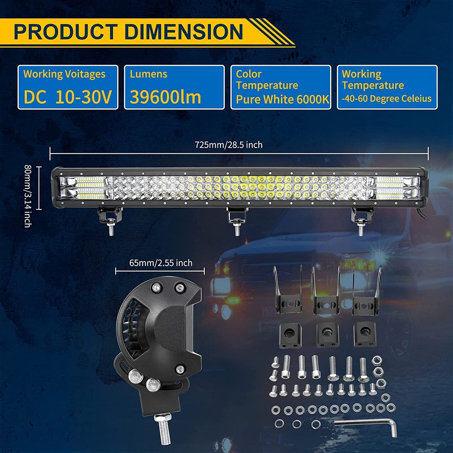 ELB AUXTINGS 22 Zoll 324W dreireihiger LED Arbeitslicht Bar Autoscheinwerfer Offroad Flutlicht Scheinwerfer 6000K imprägniern IP67 Arbeits-Licht 12V 24V