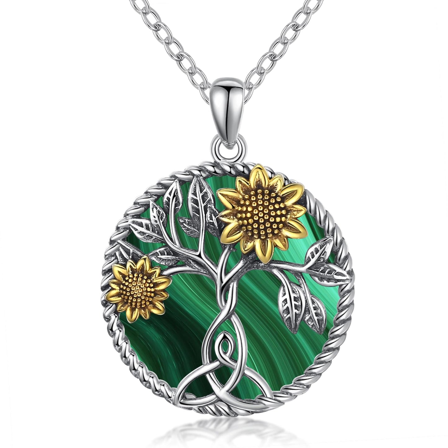 Ederseensucht-Sonnenblumen-Halskette, 925er Sterlingsilber, Gänseblümchen/Rose/Mondstein, Sonnenblumen-Baum des Lebens-Anhänger-Halskette, Sonnenblumen-Schmuck, Geschenke für Frauen, Mädchen, Mütter
