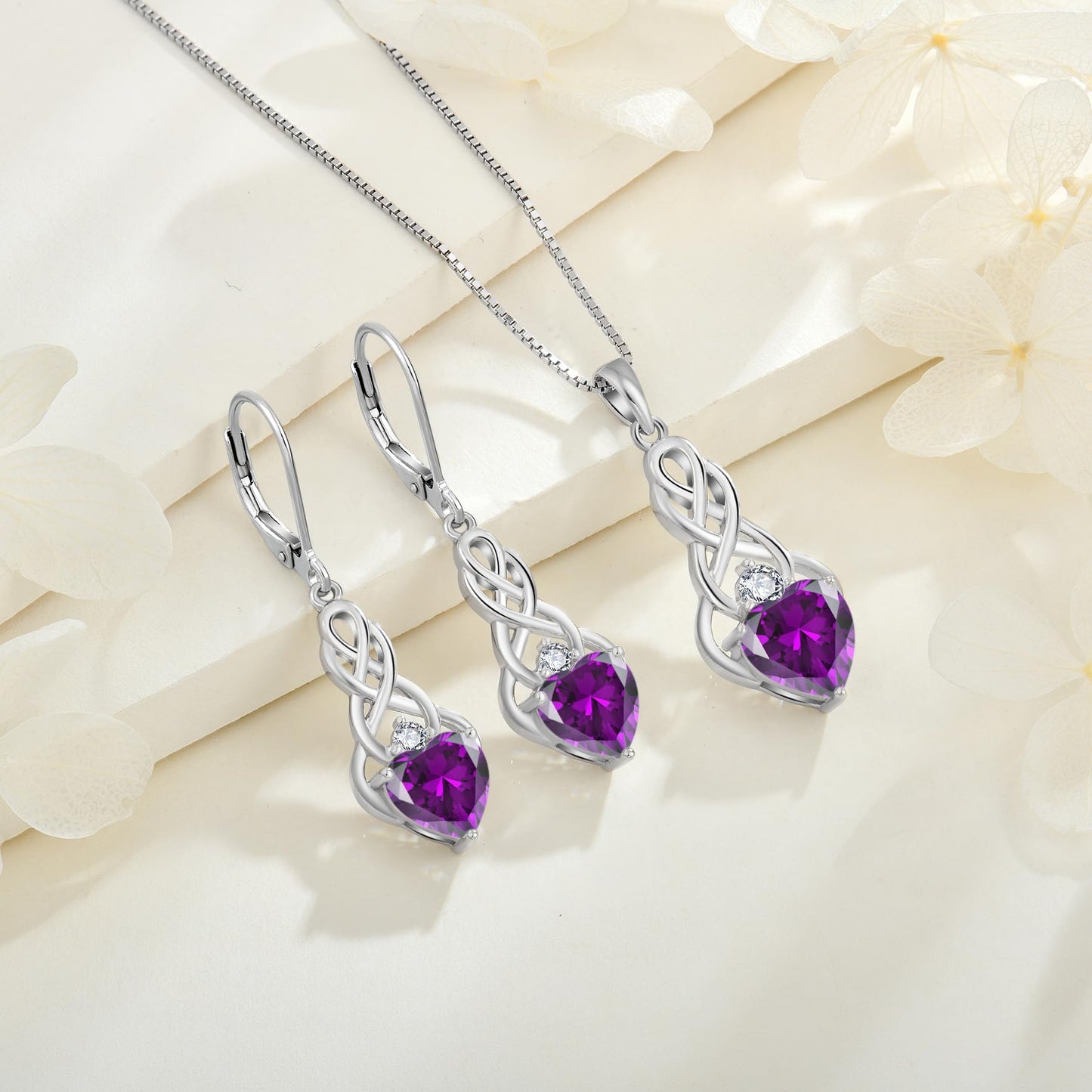 FJ Unendlichkeit Keltischer Knoten Kette Damen 925 Sterling Silber Geburtsstein Anhänger Irischer Glücksschmuck Geschenke für Frauen Mutter Freundin Mama
