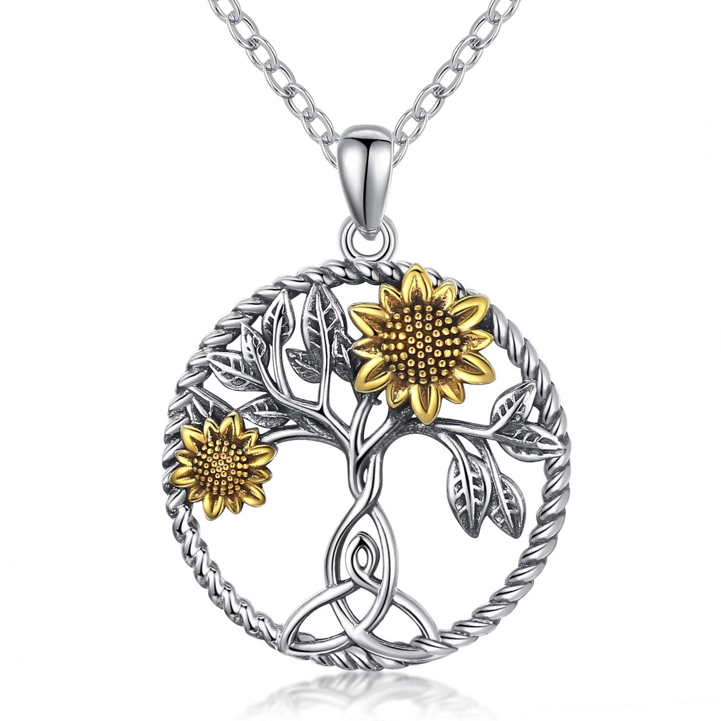 Ederseensucht-Sonnenblumen-Halskette, 925er Sterlingsilber, Gänseblümchen/Rose/Mondstein, Sonnenblumen-Baum des Lebens-Anhänger-Halskette, Sonnenblumen-Schmuck, Geschenke für Frauen, Mädchen, Mütter