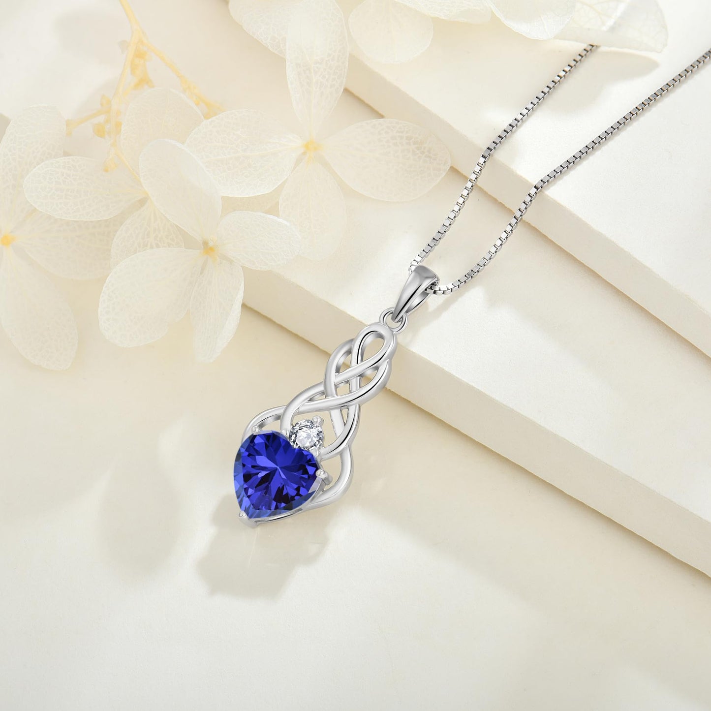 FJ Unendlichkeit Keltischer Knoten Kette Damen 925 Sterling Silber Geburtsstein Anhänger Irischer Glücksschmuck Geschenke für Frauen Mutter Freundin Mama
