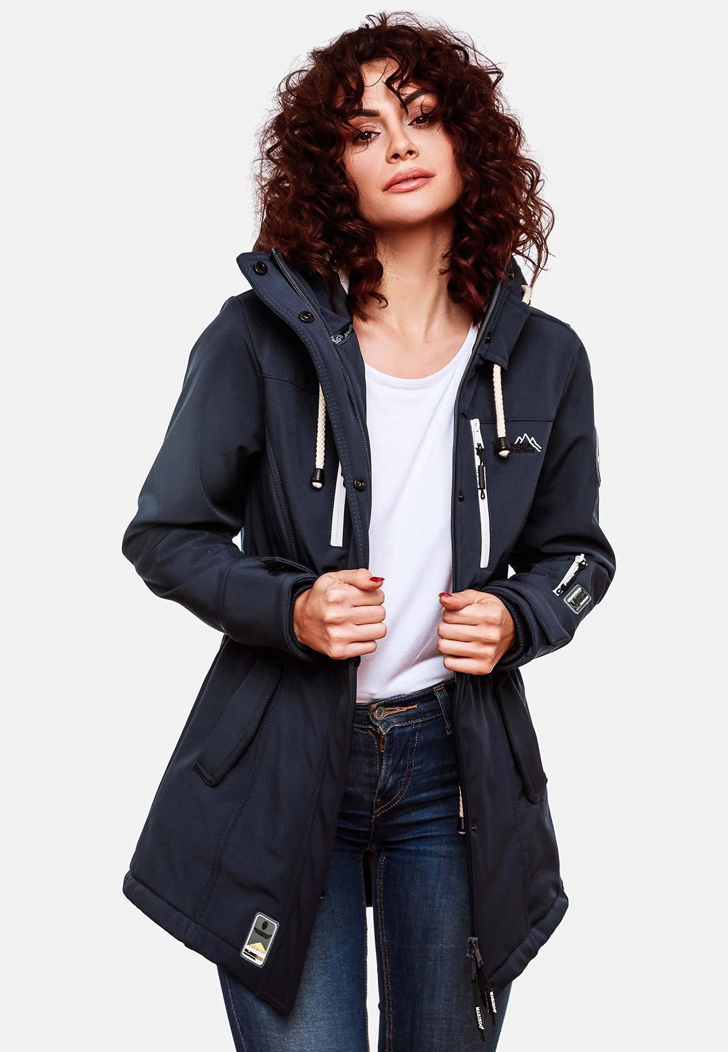 MARIKOO Damen Übergangsjacke Softshellmantel wasserdicht atmungsaktiv mit Kapuze Zimtzicke XS-3XL