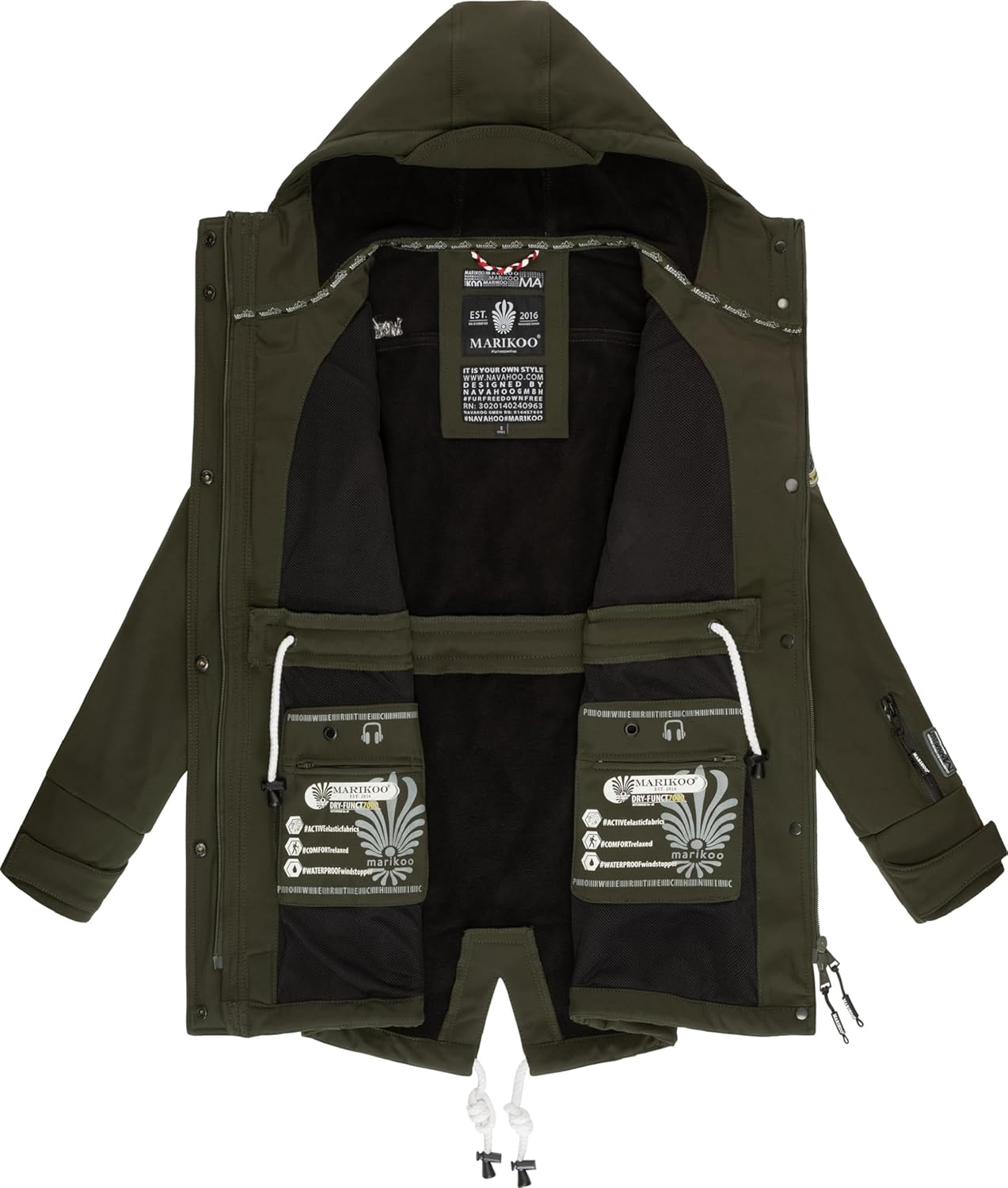 MARIKOO Damen Übergangsjacke Softshellmantel wasserdicht atmungsaktiv mit Kapuze Zimtzicke XS-3XL