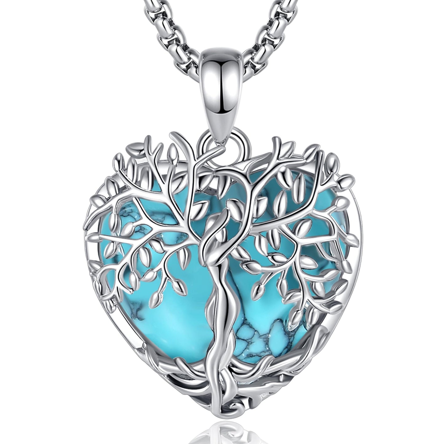 EDERSEENSUCHT - AEONSLOVE Lebensbaum Kette mit Kristall, Baum des Lebens Mondstein Halskette für Damen Türkis Amethyst Anhänger Obsidian Malachit Stein Kette Heilsteine Schmuck