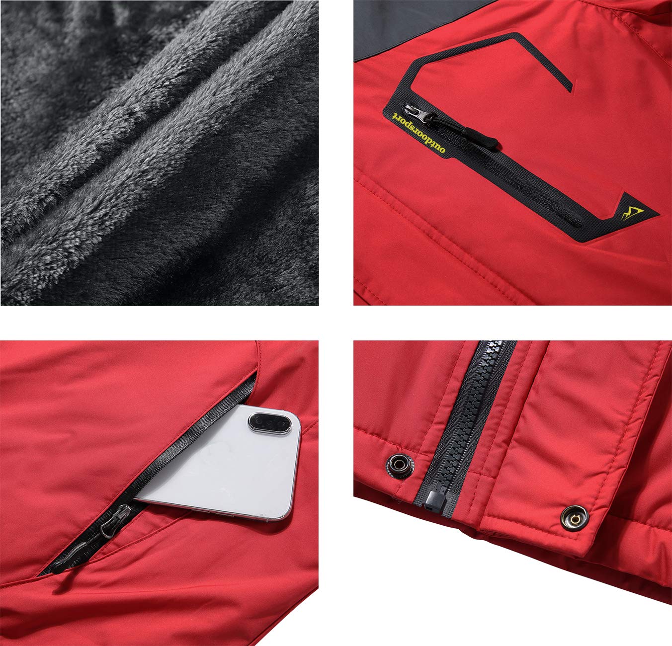 KEFITEVD Herren Skijacke Atmungsaktiv Warm Gefüttert Winterjacke mit Abnehmbarer Kapuze Snowboardjacke Wasserdicht Outdoorjacke