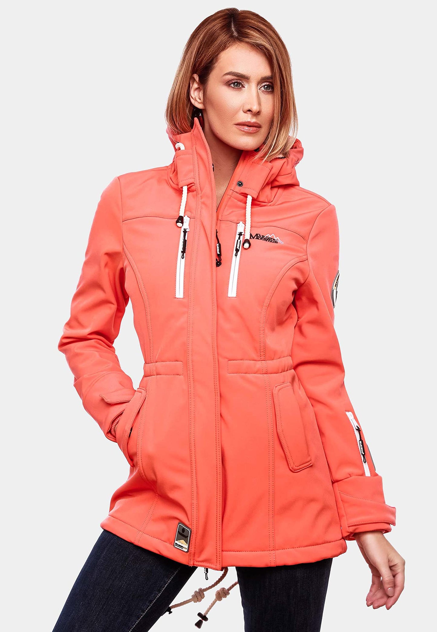 MARIKOO Damen Übergangsjacke Softshellmantel wasserdicht atmungsaktiv mit Kapuze Zimtzicke XS-3XL