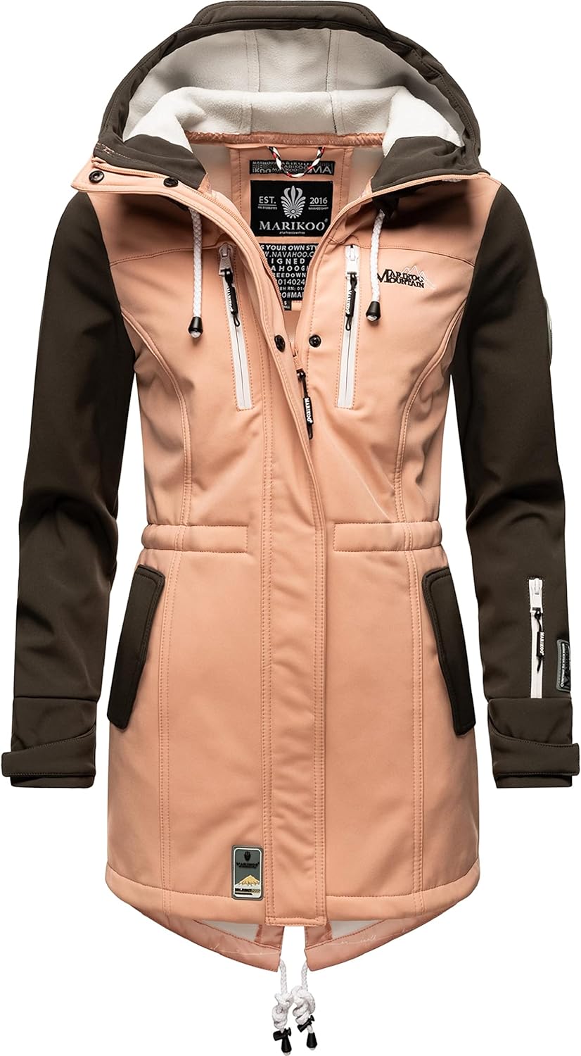 MARIKOO Damen Übergangsjacke Softshellmantel wasserdicht atmungsaktiv mit Kapuze Zimtzicke XS-3XL