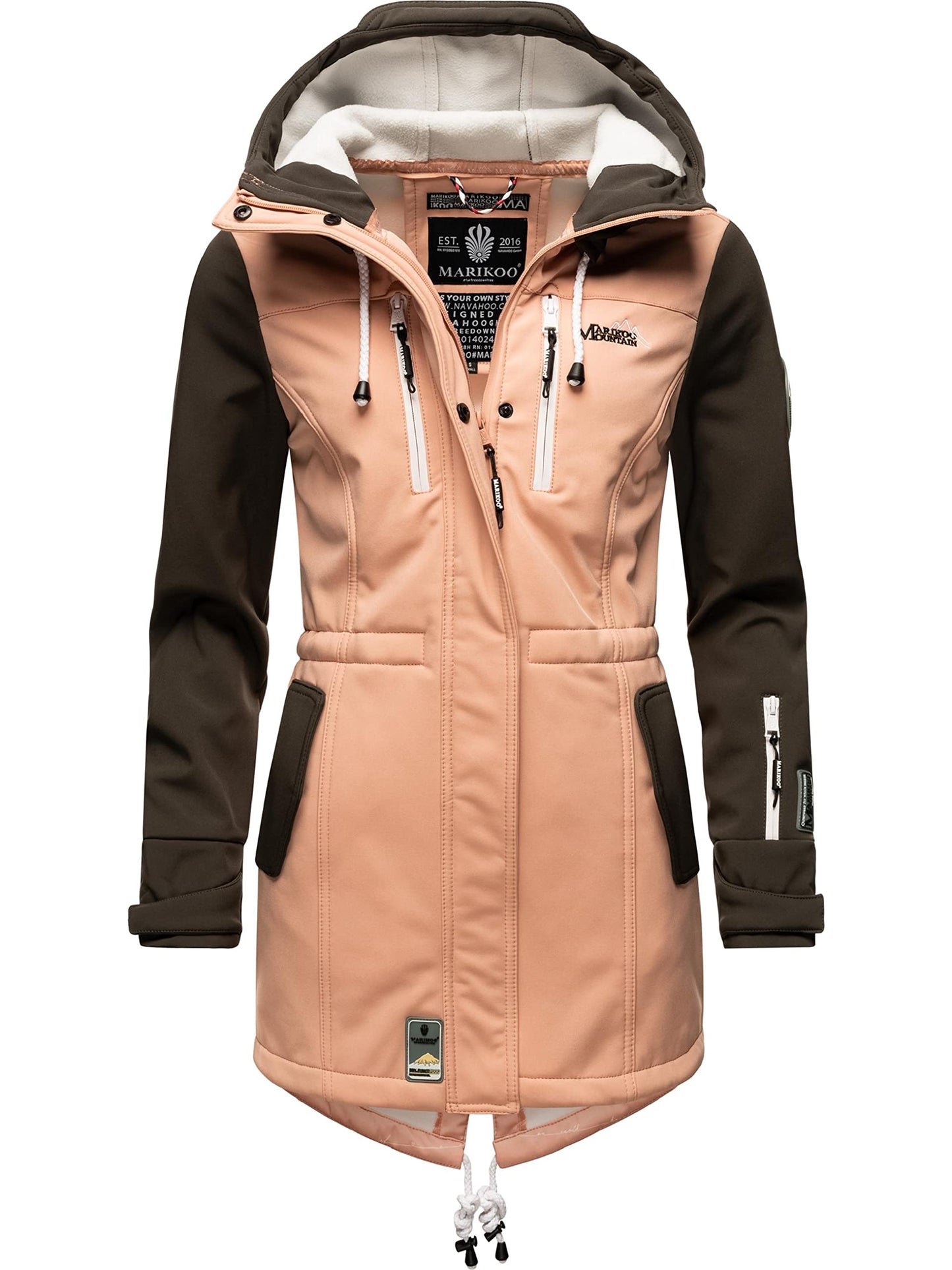 MARIKOO Damen Übergangsjacke Softshellmantel wasserdicht atmungsaktiv mit Kapuze Zimtzicke XS-3XL